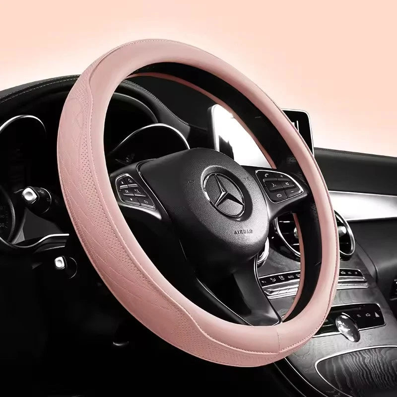 Napa Leather 15-Inch Steering Wheel Cover Universal Anti-Slip Beige Black Pink