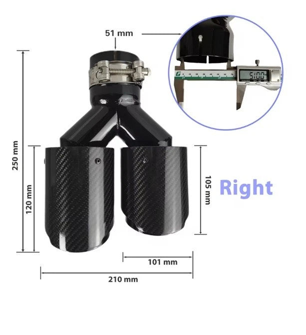 Genuine Carbon Fibre Gloss Black Twin Exhaust Tips Universal Bolt On All Sizes