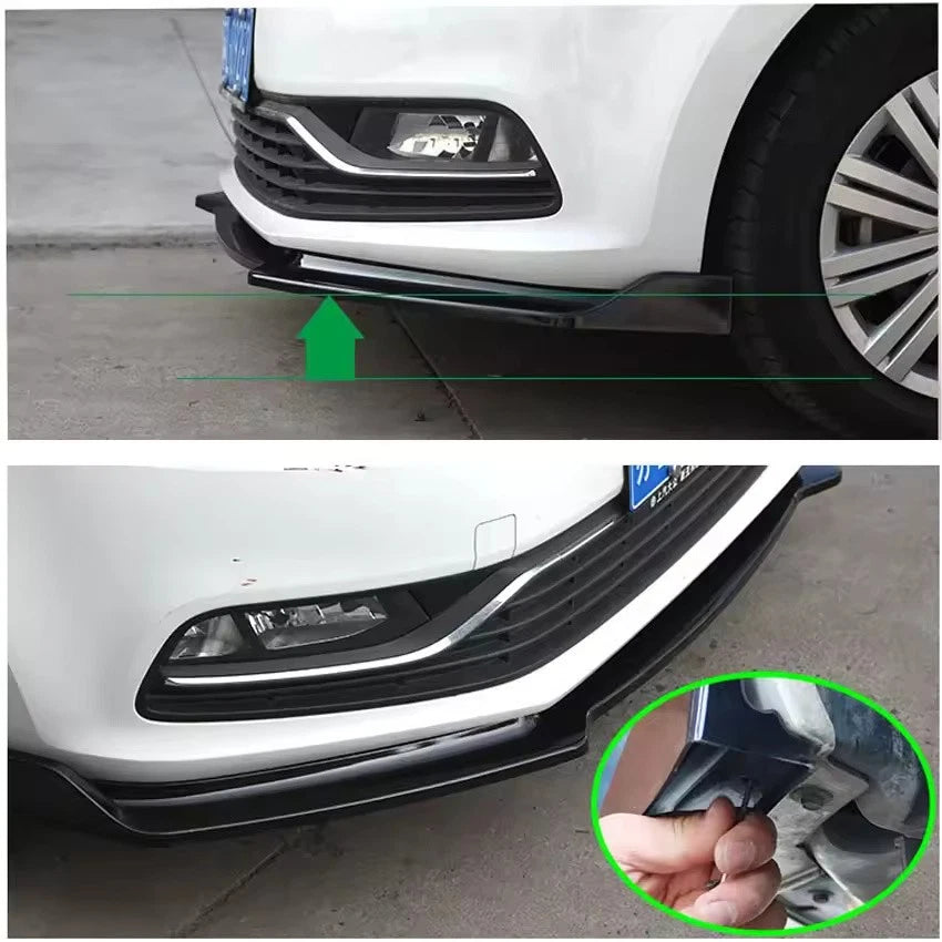 3 Piece ABS Spoiler Front Bumper Lip Splitter Kit for Volkswagen Polo 2014–2018