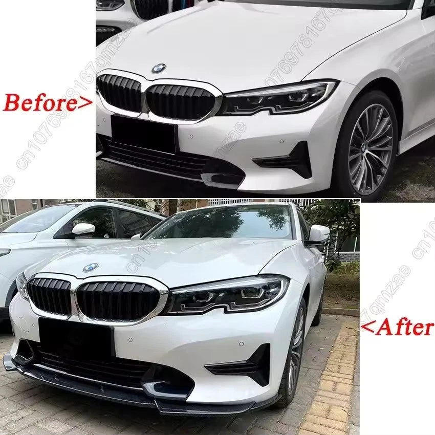 3Pcs Front Bumper Lip Splitter Kit Black Carbon for BMW 3 Series G20 G21 2019–22