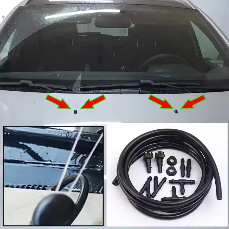Universal Car Windshield Washer Hose Kit Wiper Nozzle & Fluid Tube Connector NEW