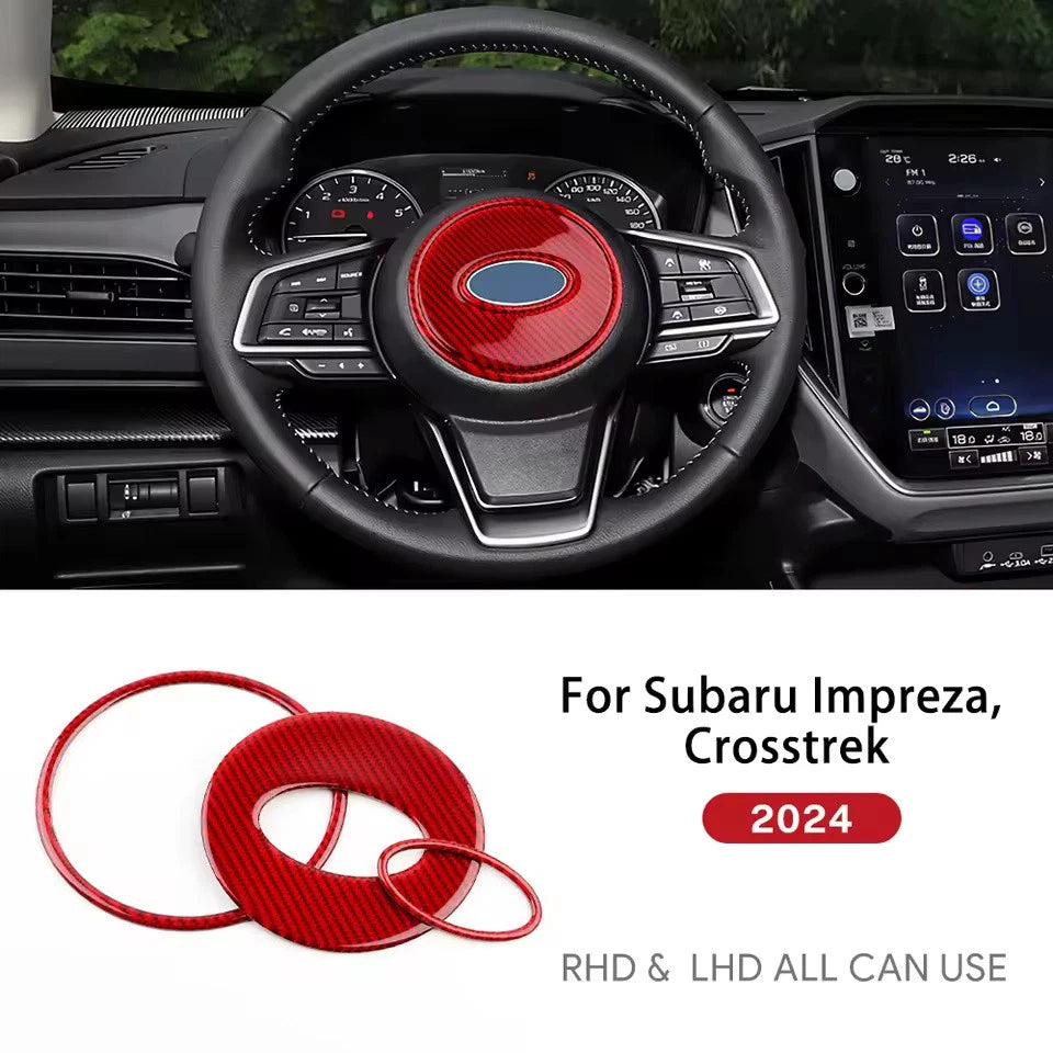 Real Soft Carbon Fiber 3PCS Steering Wheel Overlay for Subaru Crosstrek Impreza