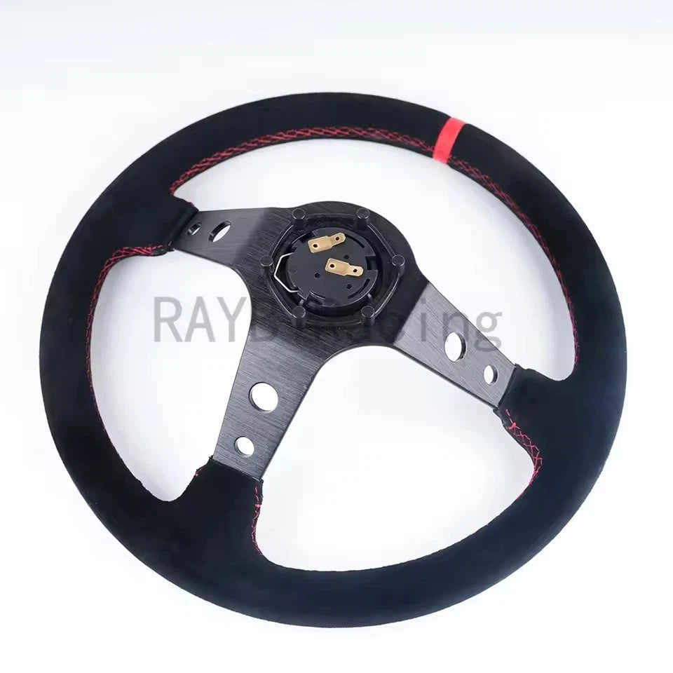 14 Inch Universal Deep Corn Racing Steering Wheel 350mm Suede, PVC, PU Drift