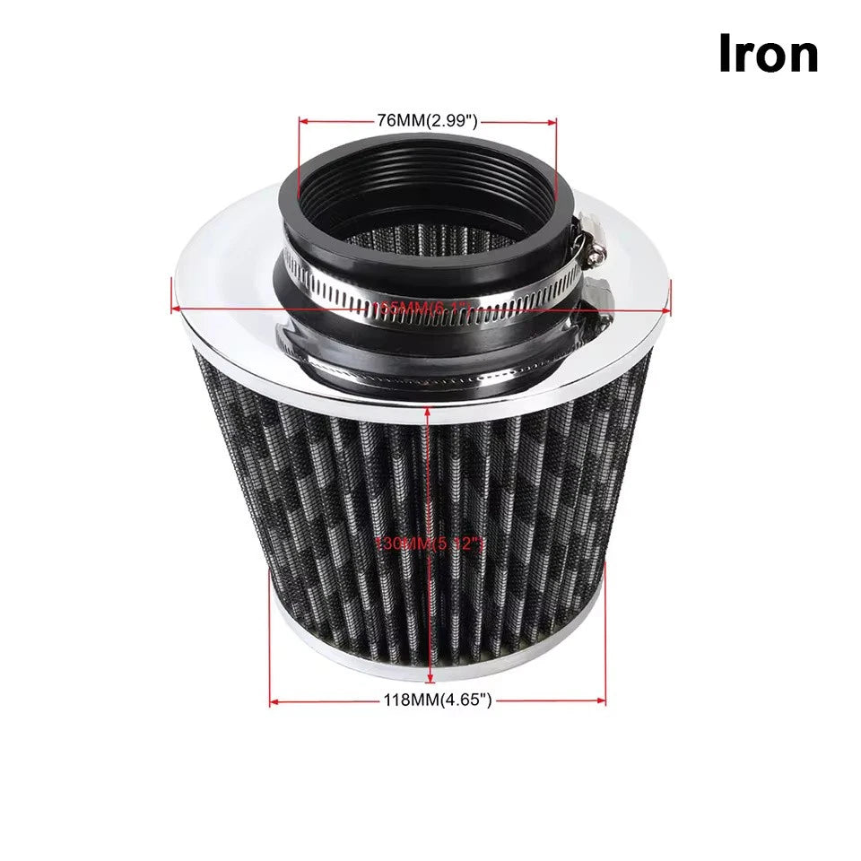76MM 3" Air Intake Filter Induction Kit Burnt Blue Stainless Steel Mesh Cone NEW