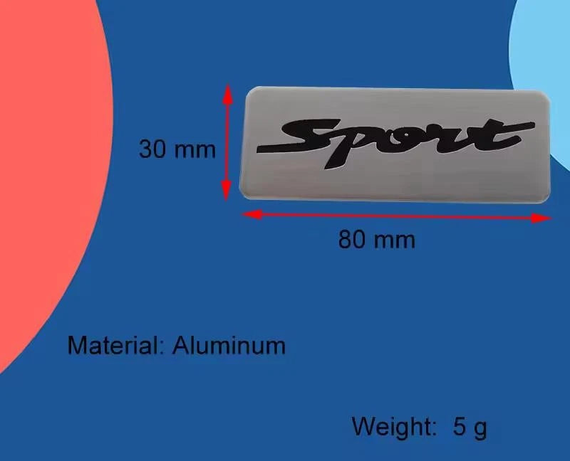 Sport Black Silver Badge Emblem 80mm x 30mm with Adhesive NEW