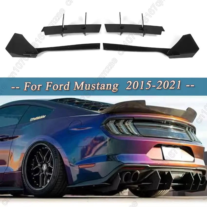 Rear Bumper Diffuser Splitter with 6 Fins ABS Black for Ford Mustang 2015–2021