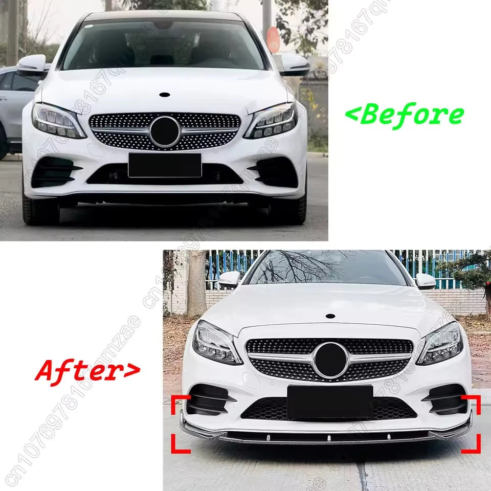 Front Bumper Lip Spoiler & Splitter Kit for Mercedes Benz W205 C-Class 2019–2021