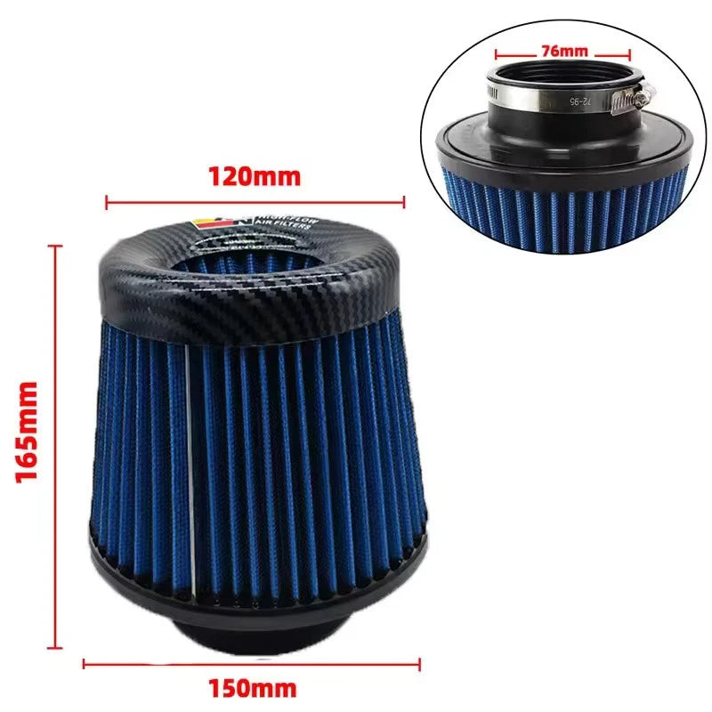 High Flow Air Intake Filter Mushroom 3 Inch 76mm Head Car Performance Carbon