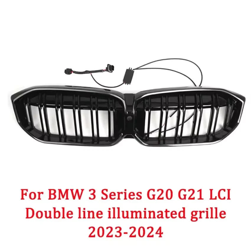2022–2024 BMW 3 Series G20 LCI LED Front Kidney Grille Racing Gloss Black ABS Plastic