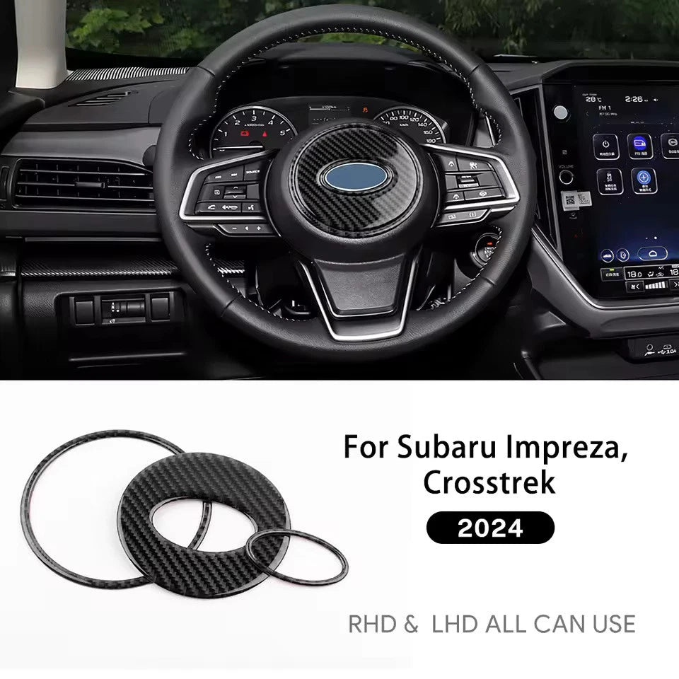 Real Soft Carbon Fiber 3PCS Steering Wheel Overlay for Subaru Crosstrek Impreza