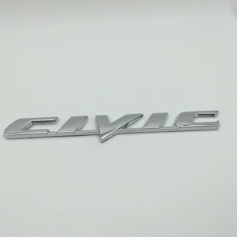 CIVIC Badge Emblem Chrome Silver / Gloss Matte Black for Honda OEM Size NEW