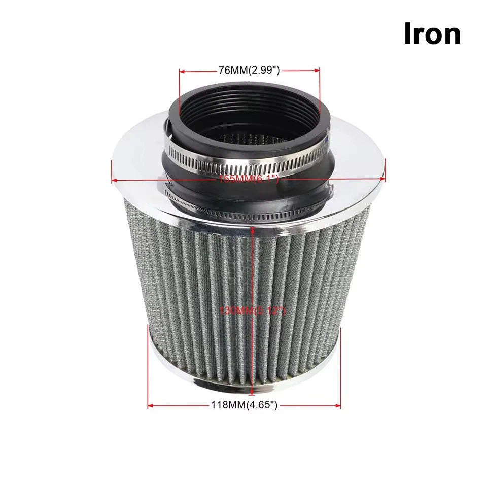 76MM 3" Air Intake Filter Induction Kit Burnt Blue Stainless Steel Mesh Cone NEW