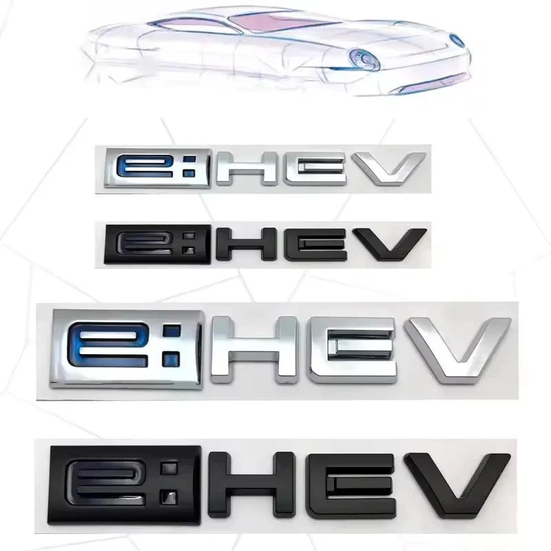 E:HEV 3D Boot Badge Emblem Black Silver 14 x 2.5cm & 8.2 x 1.4cm with Adhesive