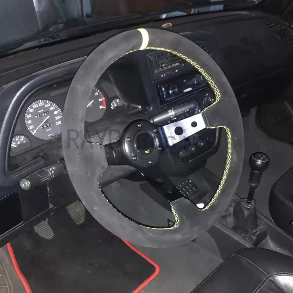 14 Inch Universal Deep Corn Racing Steering Wheel 350mm Suede, PVC, PU Drift