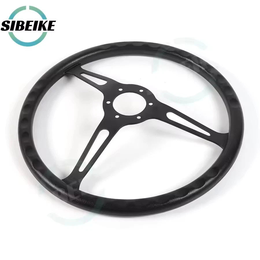 15-Inch PU Leather Racing Steering Wheel Classic Black Silver Sports Universal