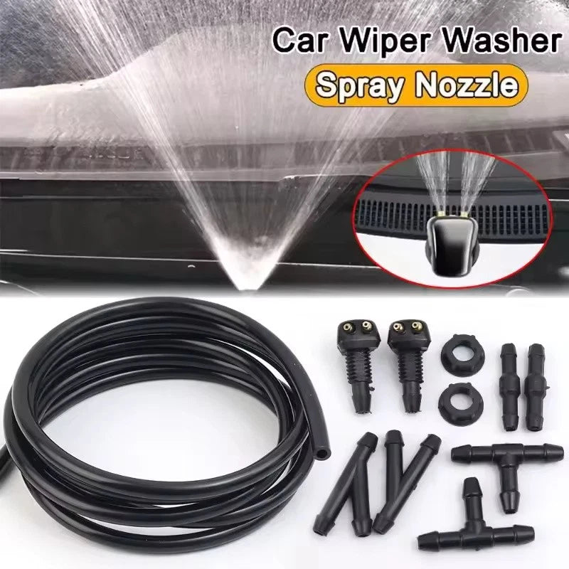 Universal Car Windshield Washer Hose Kit Wiper Nozzle & Fluid Tube Connector NEW