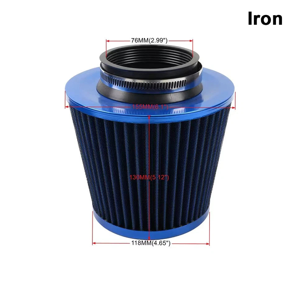 76MM 3" Air Intake Filter Induction Kit Burnt Blue Stainless Steel Mesh Cone NEW