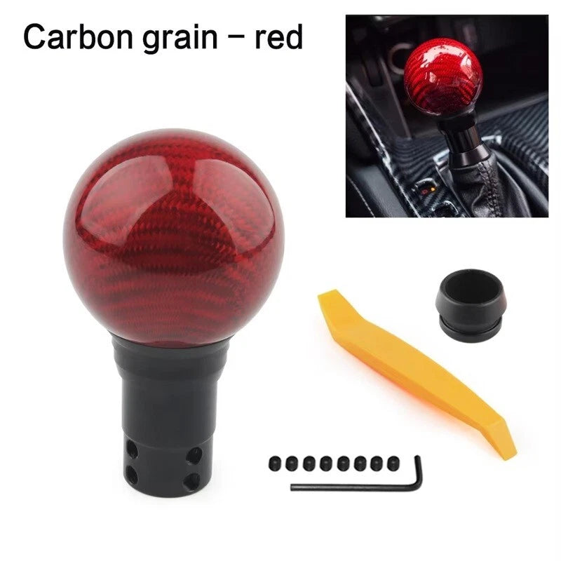 Real Carbon Ball Gear Shift Knob with Boot Adaptor Aluminium Red Black NEW