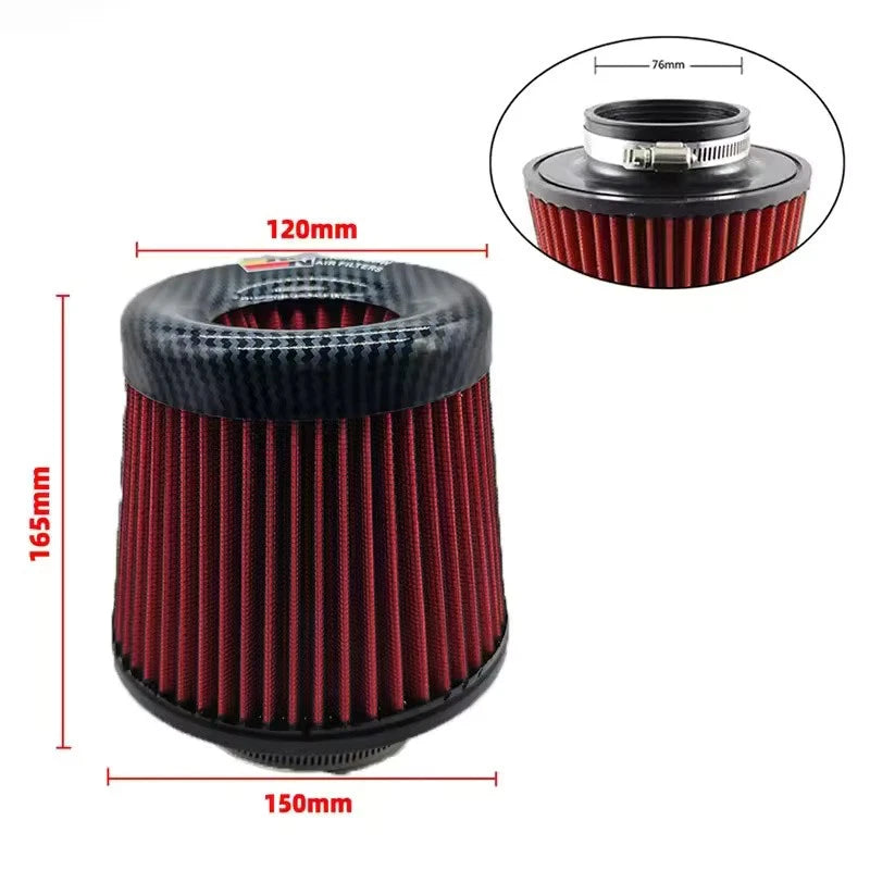High Flow Air Intake Filter Mushroom 3 Inch 76mm Head Car Performance Carbon