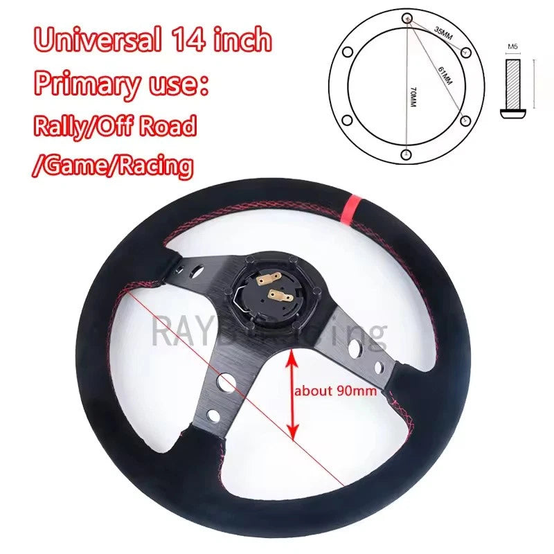 14 Inch Universal Deep Corn Racing Steering Wheel 350mm Suede, PVC, PU Drift