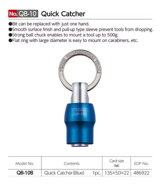 VESSEL QB-10B QB-10Y QB-10R QB-10K3C QB-KBAD Quick Catcher Keychain 1/4 Inch Hex