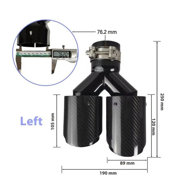 Genuine Carbon Fibre Gloss Black Twin Exhaust Tips Universal Bolt On All Sizes