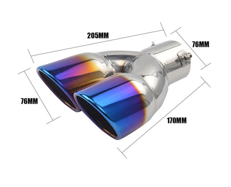 Twin Burnt Titanium Exhaust Tips 70mm Inlet Dual 76mm Outlet Muffler Tail Pipe
