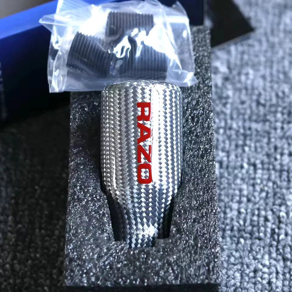 Black/Silver RAZO Real Carbon Fiber Gear Shift Knob Shifter Lever 80mm NEW