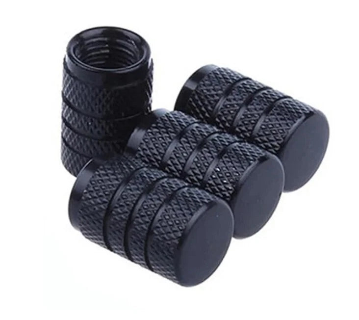 4 pcs Tyre Valve Caps Gloss Black Knurled Easy Grip Universal Fit AUS Stock NEW