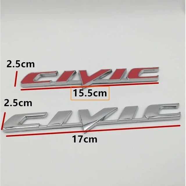 CIVIC Badge Emblem Chrome Silver / Gloss Matte Black for Honda OEM Size NEW