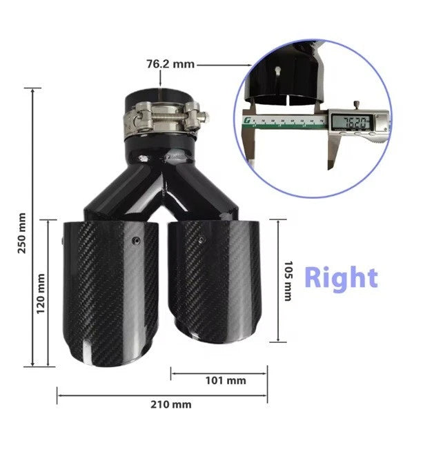 Genuine Carbon Fibre Gloss Black Twin Exhaust Tips Universal Bolt On All Sizes