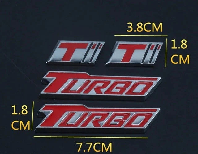 Turbo Badge Emblem Chrome Silver / Red for Honda Mitsubishi Mazda Suzuki KIA